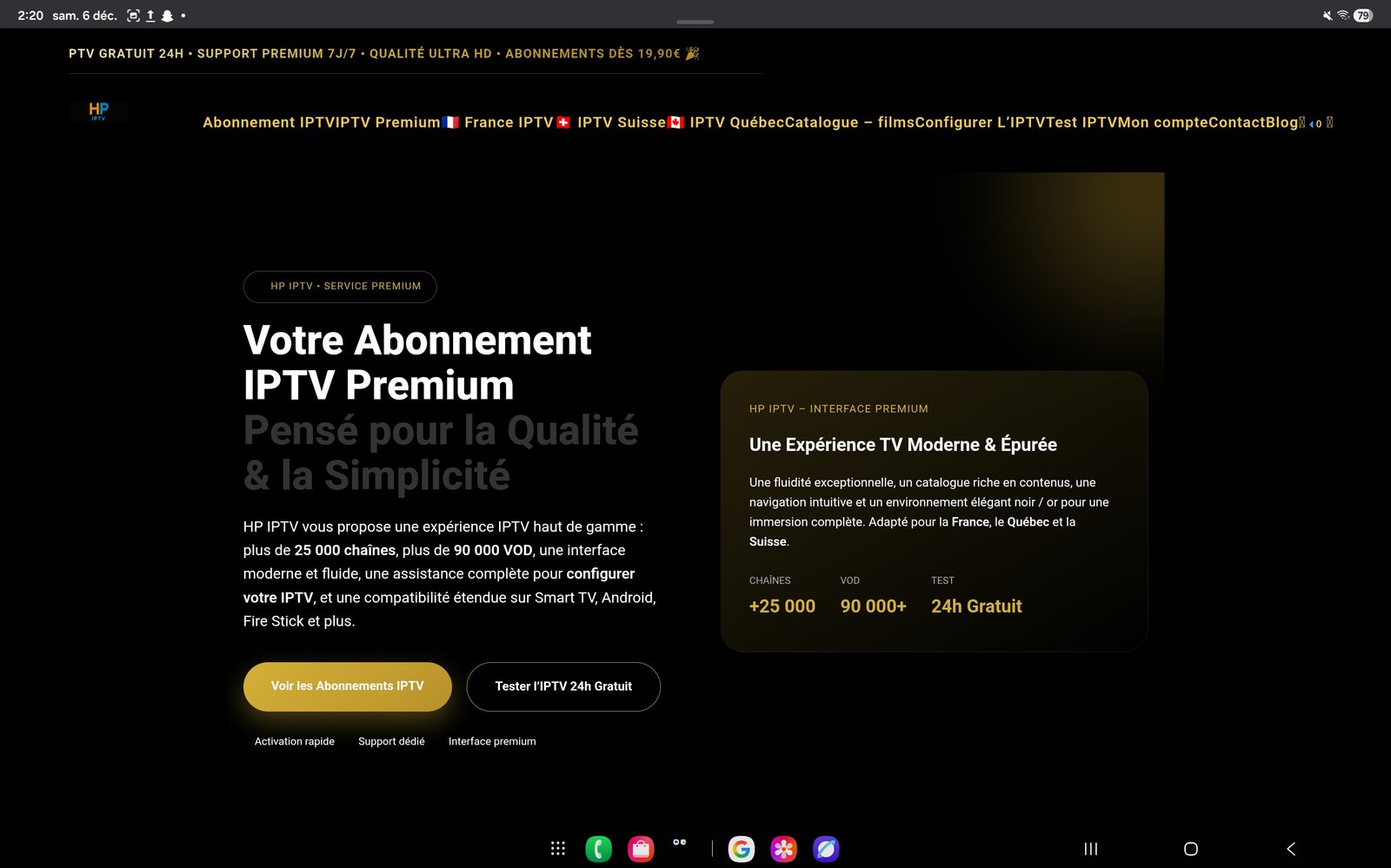 Aperçu du site HP-TV, télévision en streaming légal